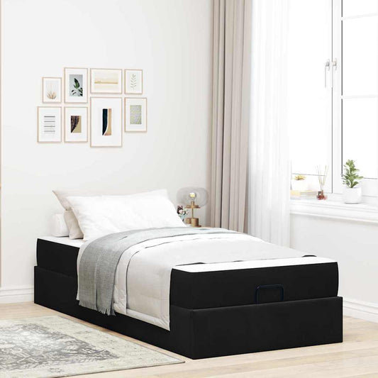 Sengestel Med Madras Med Opbevaring Blcak 90 X 190 Cm Fløjl - Hovedbillede