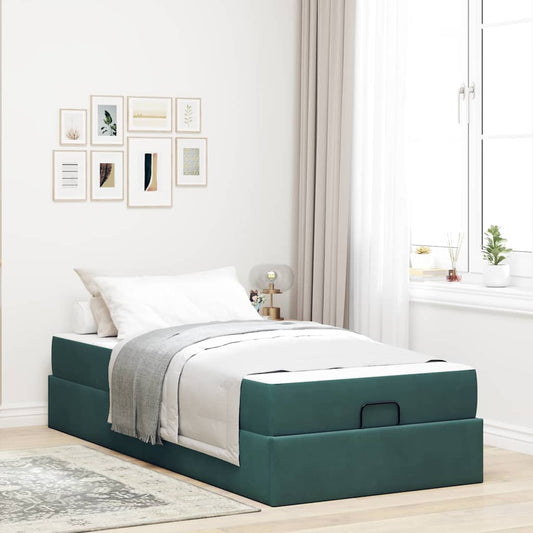 Sengestel Med Madras Med Opbevaring Mørkegrøn 90 X 200 Cm Fløjl - Hovedbillede