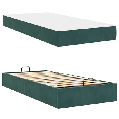 Sengestel Med Madras Med Opbevaring Mørkegrøn 90 X 200 Cm Fløjl - Billede 5