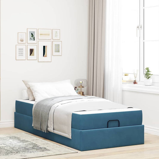 Sengestel Med Madras Med Opbevaring Blå 90 X 200 Cm Fløjl - Hovedbillede