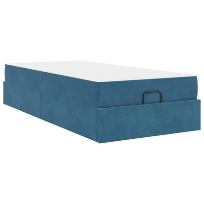 Sengestel Med Madras Med Opbevaring Blå 90 X 200 Cm Fløjl - Billede 2
