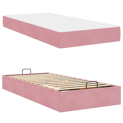 Sengestel Med Madras Med Opbevaring Lyserød 90 X 200 Cm Fløjl - Billede 5
