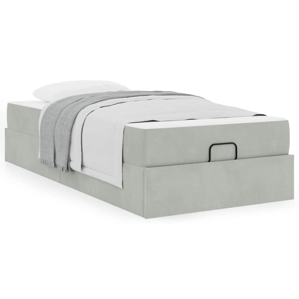 Sengestel Med Madras Med Opbevaring Lysegrå 100 X 200 Cm Fløjl - Billede 4