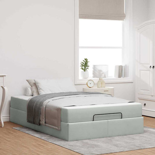Sengestel Med Madras Med Opbevaring Lysegrå 120 X 190 Cm Fløjl - Hovedbillede