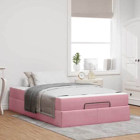 Sengestel Med Madras Med Opbevaring Lyserød 120 X 200 Cm Fløjl - Hovedbillede