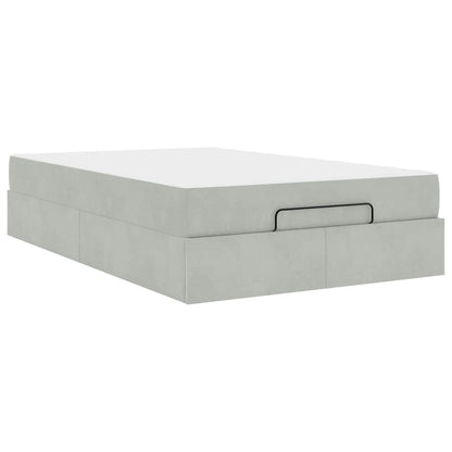 Sengestel Med Madras Med Opbevaring Lysegrå 140 X 190 Cm Fløjl - Billede 2