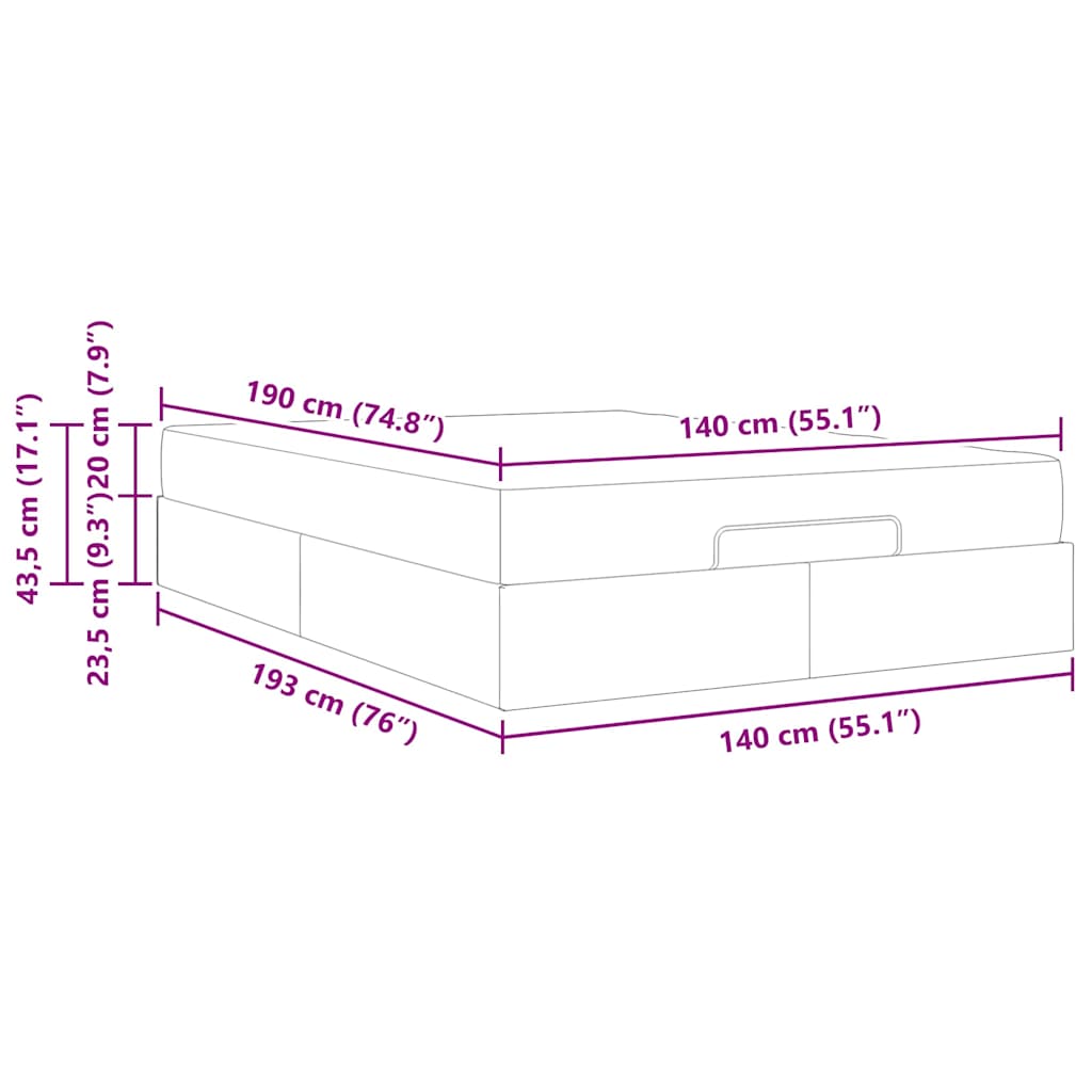 Sengestel Med Madras Med Opbevaring Mørkegrå 140 X 190 Cm Fløjl - Billede 12