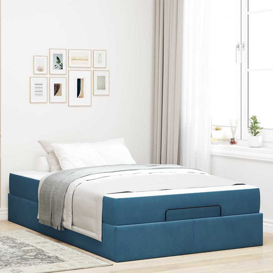 Sengestel Med Madras Med Opbevaring Blå 140 X 190 Cm Fløjl - Hovedbillede