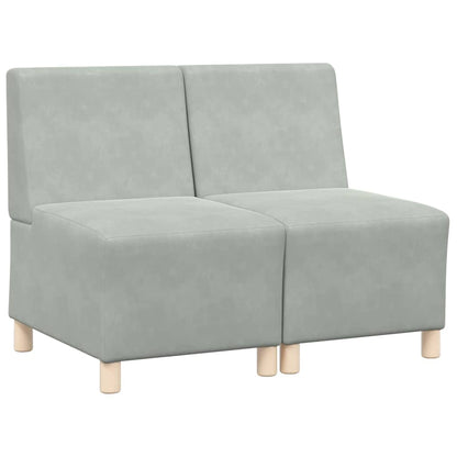Modulsofa Enhed Uden Arme 2 Pcs Lysegrå 55 X 74 X 82 Cm Fløjl - Billede 2