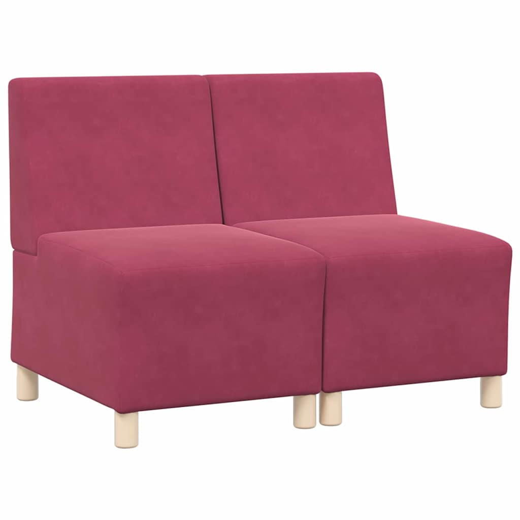 Modulsofa Enhed Uden Arme 2 Pcs Vinrød 55 X 74 X 82 Cm Fløjl - Billede 2
