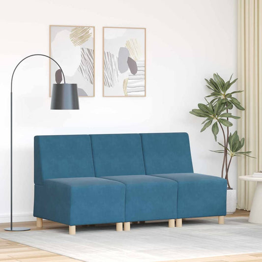 Modulsofa Enhed Uden Arme 3 Pcs Blå 55 X 74 X 82 Cm Fløjl - Hovedbillede