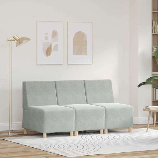 Modulsofa Enhed Uden Arme 3 Pcs Lysegrå 55 X 74 X 82 Cm Fløjl - Hovedbillede