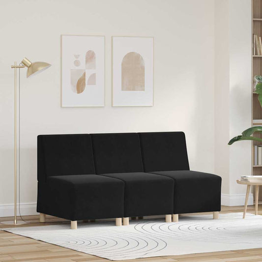 Modulsofa Enhed Uden Arme 3 Pcs Sort 55 X 74 X 82 Cm Fløjl - Hovedbillede