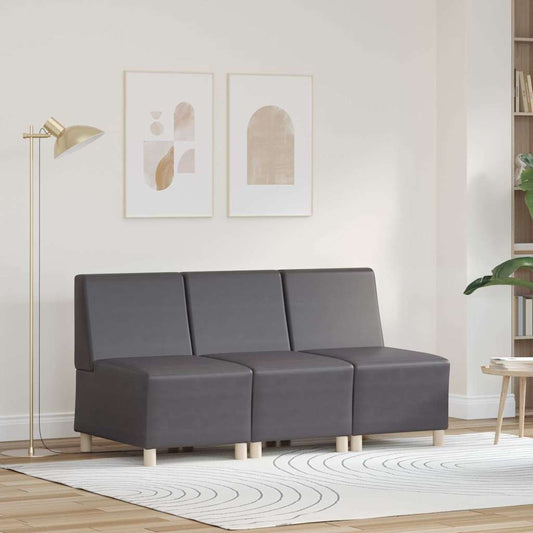 Modulsofa Enhed Uden Arme 3 Pcs Grå 55 X 74 X 82 Cm Faux Læder - Hovedbillede