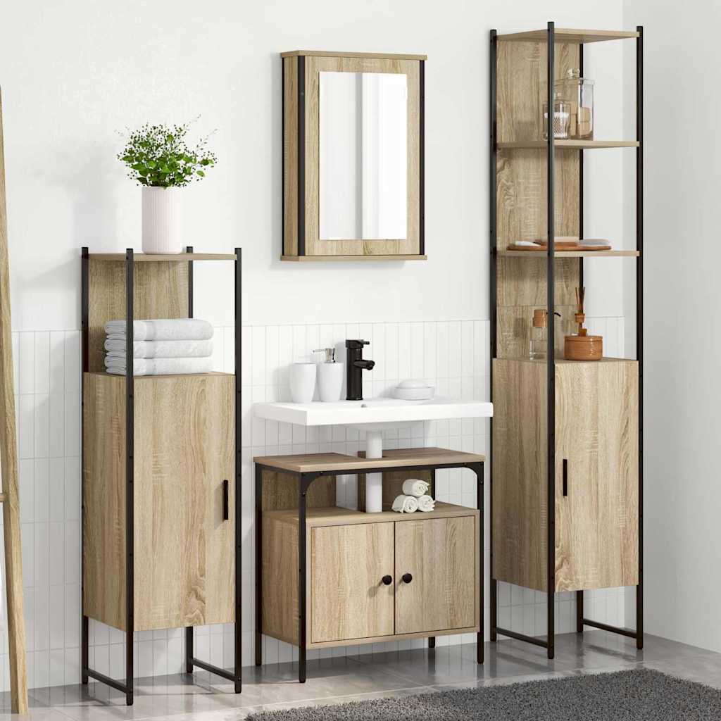 Badeværelsesmøbel Sæt 4 Pcs Sonoma-eg 33 X 33 X 185.5 Cm - Hovedbillede