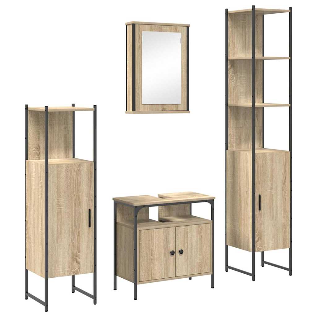 Badeværelsesmøbel Sæt 4 Pcs Sonoma-eg 33 X 33 X 185.5 Cm - Billede 2