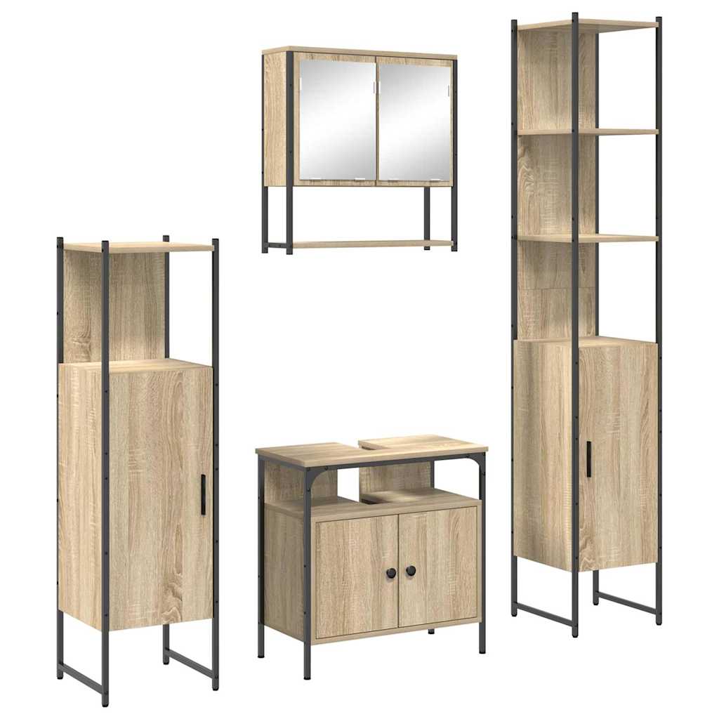 Badeværelsesmøbel Sæt 4 Pcs Sonoma-eg 33 X 33 X 185.5 Cm - Billede 2