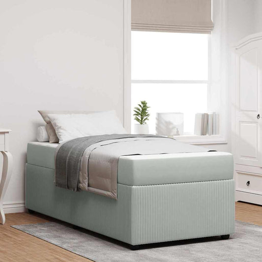 Sengeramme Med Madras Med Madras Lysegrå 90 X 200 Cm Fløjl - Hovedbillede