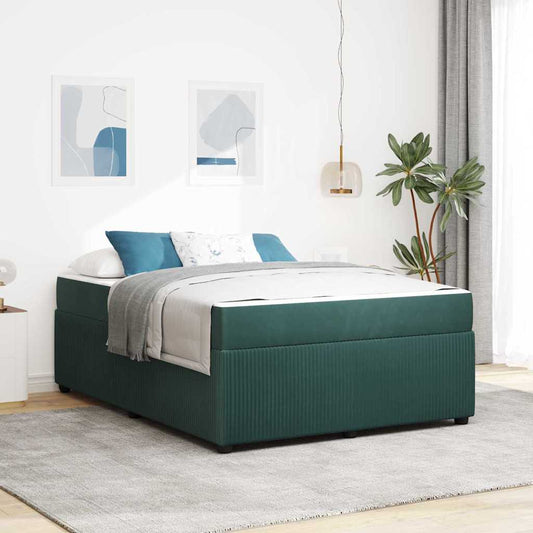 Sengeramme Med Madras Med Madras Mørkegrøn 140 X 200 Cm Fløjl - Hovedbillede