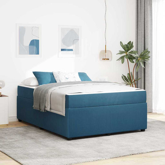Sengeramme Med Madras Med Madras Blå 160 X 200 Cm Fløjl - Hovedbillede