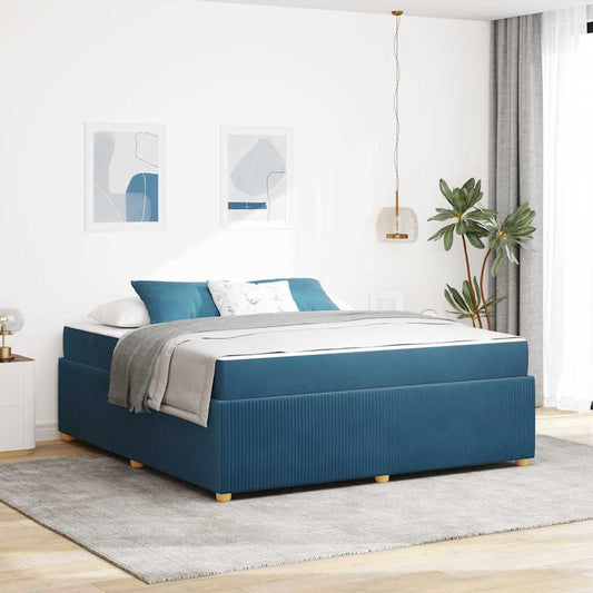 Sengeramme Med Madras Med Madras Blå 180 X 200 Cm Fløjl - Hovedbillede