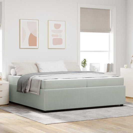 Sengeramme Med Madras Med Madras Lysegrå 200 X 200 Cm Fløjl - Hovedbillede