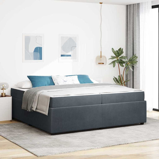 Sengeramme Med Madras Med Madras Mørkegrå 200 X 200 Cm Fløjl - Hovedbillede