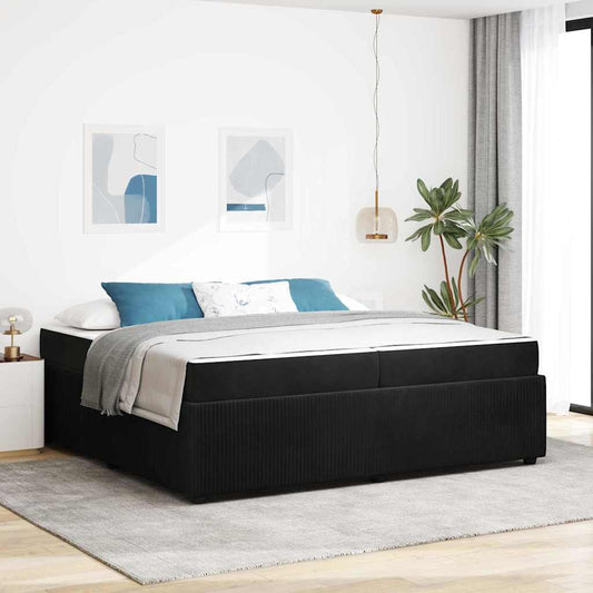 Sengeramme Med Madras Med Madras Sort 200 X 200 Cm Fløjl - Hovedbillede