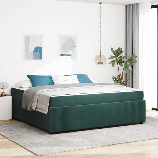Sengeramme Med Madras Med Madras Mørkegrøn 200 X 200 Cm Fløjl - Hovedbillede