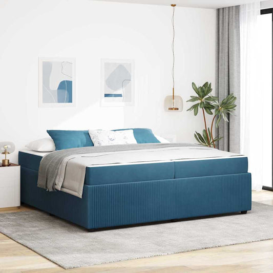 Sengeramme Med Madras Med Madras Blå 200 X 200 Cm Fløjl - Hovedbillede