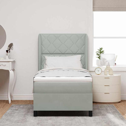 Box Spring Seng Med Madras Lysegrå 100 X 200 Cm Fløjl - Billede 5