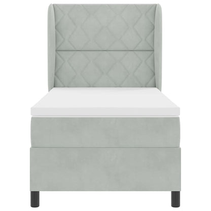 Box Spring Seng Med Madras Lysegrå 100 X 200 Cm Fløjl - Billede 8