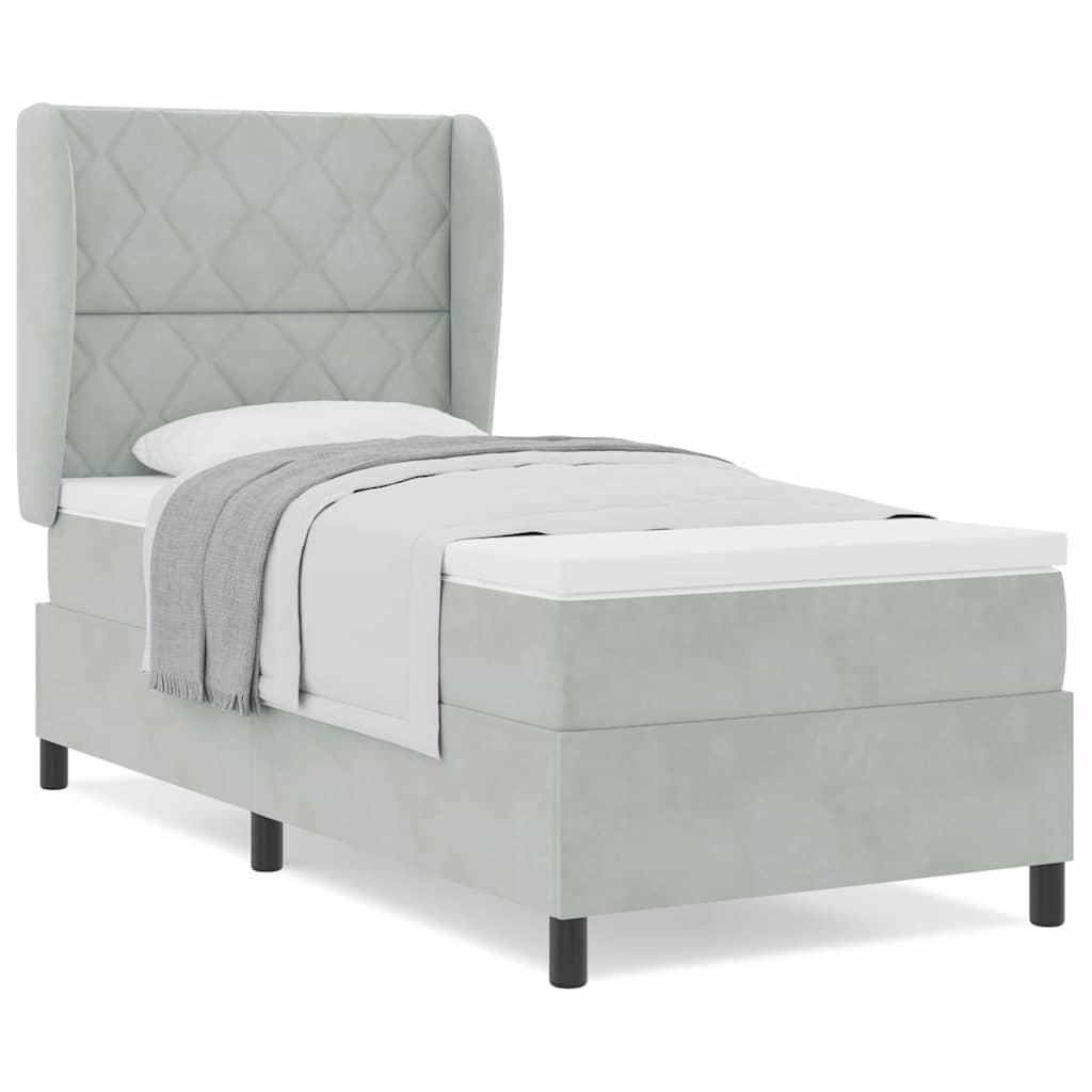 Box Spring Seng Med Madras Lysegrå 100 X 200 Cm Fløjl - Billede 4