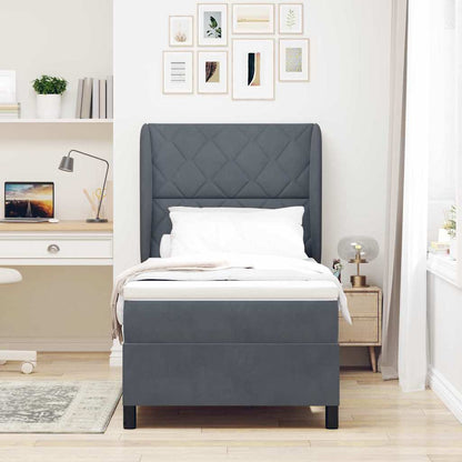 Box Spring Seng Med Madras Mørkegrå 100 X 200 Cm Fløjl - Billede 5