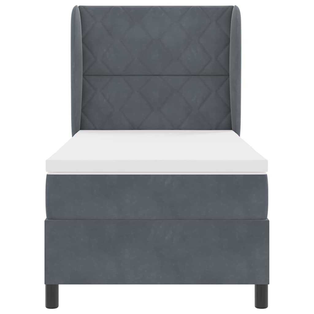 Box Spring Seng Med Madras Mørkegrå 100 X 200 Cm Fløjl - Billede 8