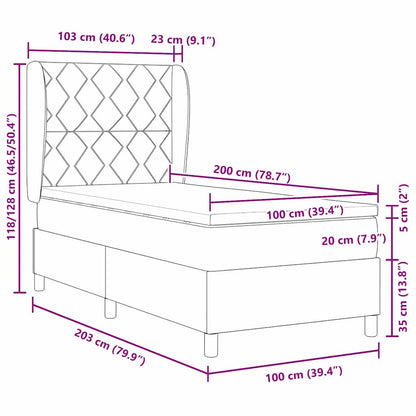 Box Spring Seng Med Madras Mørkegrå 100 X 200 Cm Fløjl - Billede 12