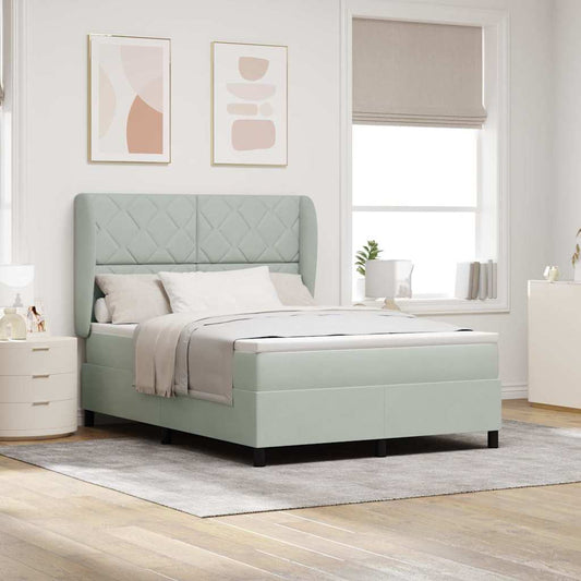 Box Spring Seng Med Madras Lysegrå 140 X 200 Cm Fløjl - Hovedbillede