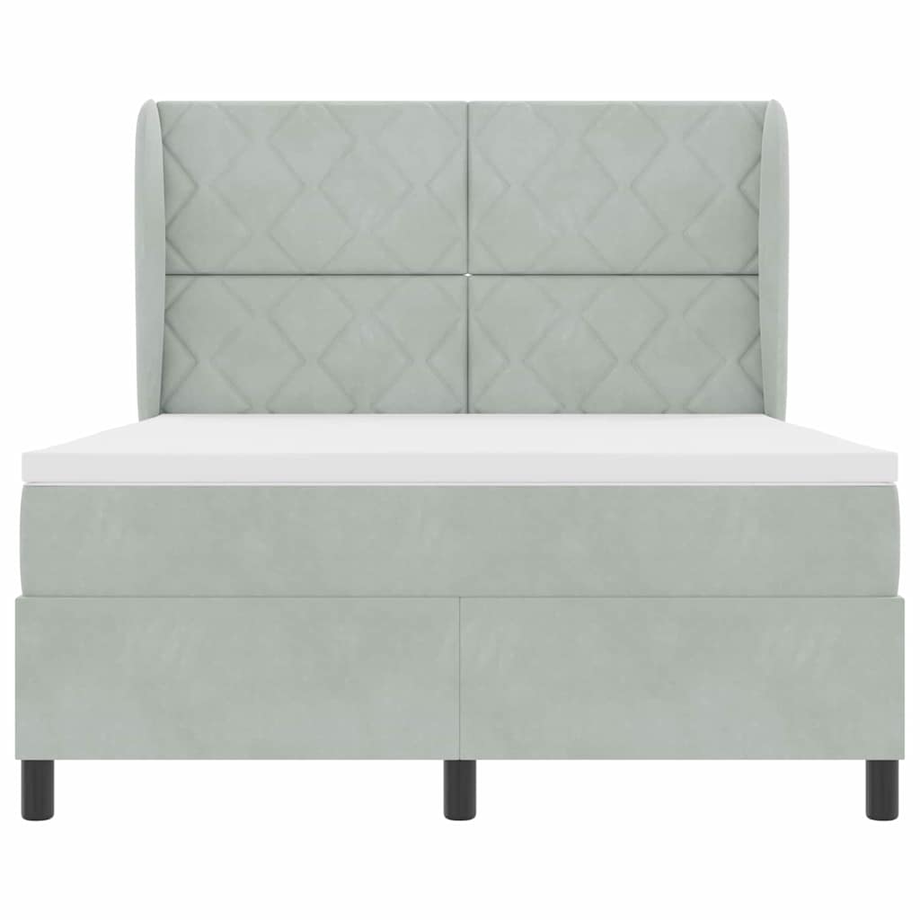 Box Spring Seng Med Madras Lysegrå 140 X 200 Cm Fløjl - Billede 8