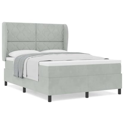 Box Spring Seng Med Madras Lysegrå 140 X 200 Cm Fløjl - Billede 4