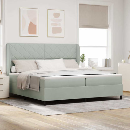 Box Spring Seng Med Madras Lysegrå 200 X 200 Cm Fløjl - Hovedbillede