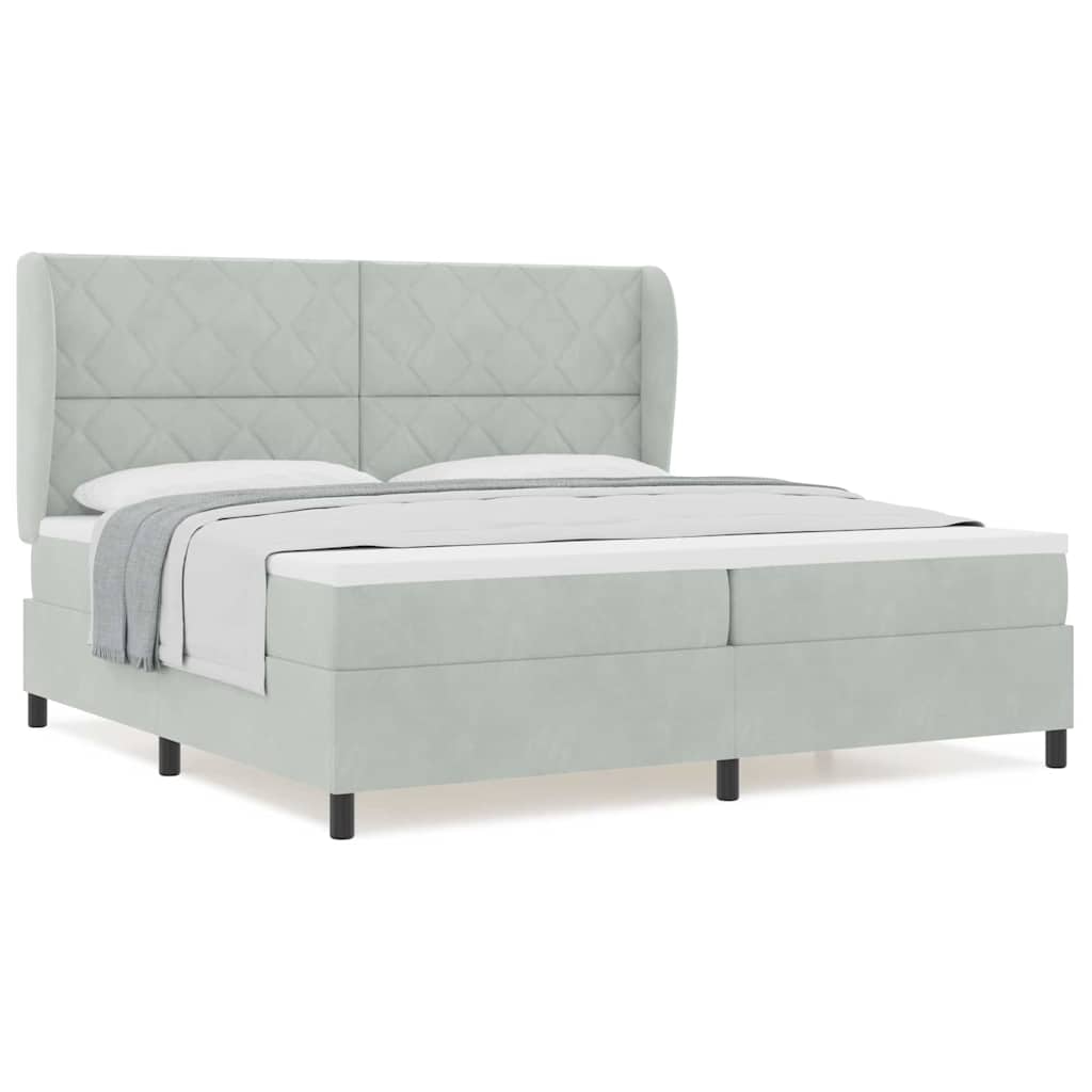 Box Spring Seng Med Madras Lysegrå 200 X 200 Cm Fløjl - Billede 4