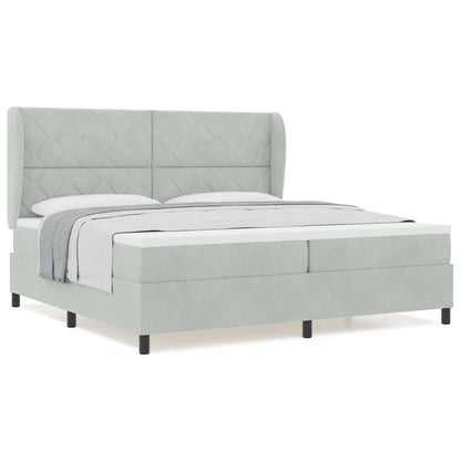 Box Spring Seng Med Madras Lysegrå 200 X 200 Cm Fløjl - Billede 4