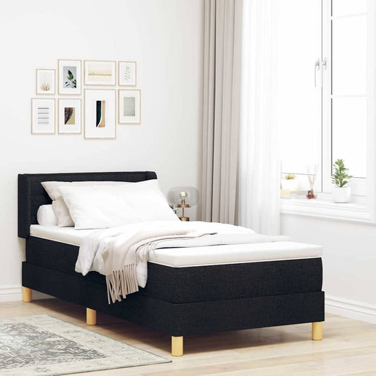 Box Spring Seng Med Madras Sort Og Hvid 90 X 200 Cm Stof - Hovedbillede