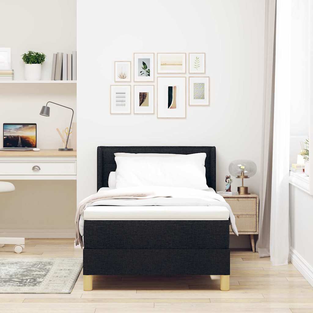 Box Spring Seng Med Madras Sort Og Hvid 90 X 200 Cm Stof - Billede 5