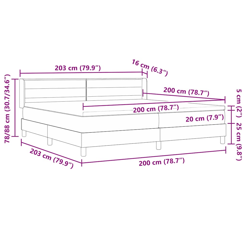 Box Spring Seng Sort Og Hvid Og Sort 200 X 200 Cm Skum - Billede 13