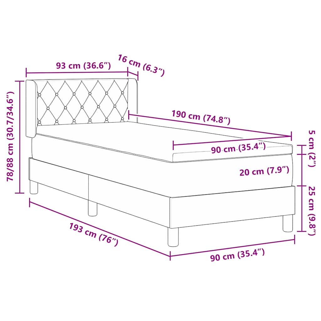 Boxmadras Med Madras Sort 100x200 Cm Fløjl Mørkegrå 90 X 190 Cm - Billede 13