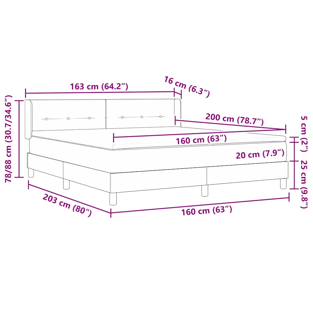 Box Spring Seng Med Hovedgærde 200 X 160 Cm Fløjl - Billede 12