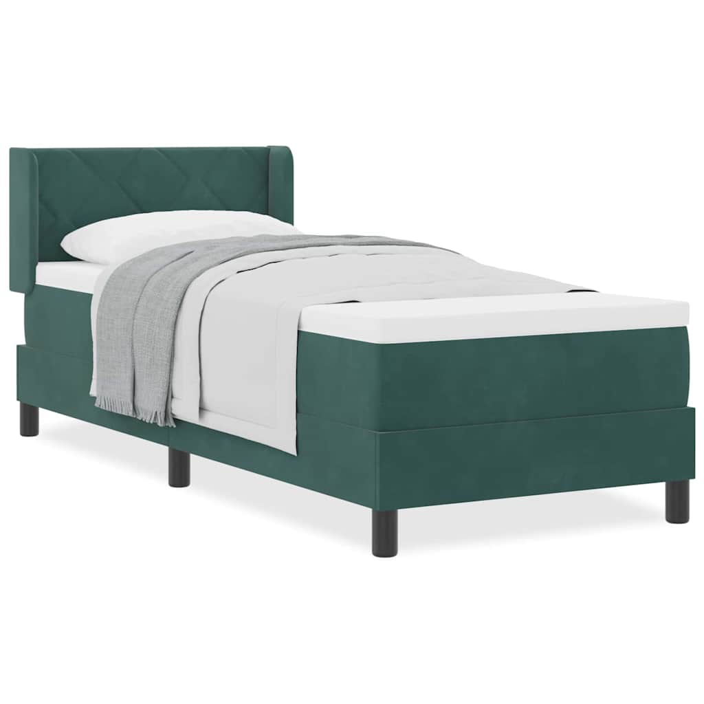 Boxmadras Med Madras Sort 100x200 Cm Fløjl Med Madras Mørkegrøn - Billede 4