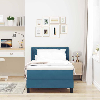 Boxmadras Med Madras Sort 100x200 Cm Fløjl Med Madras Mørkeblå - Billede 4