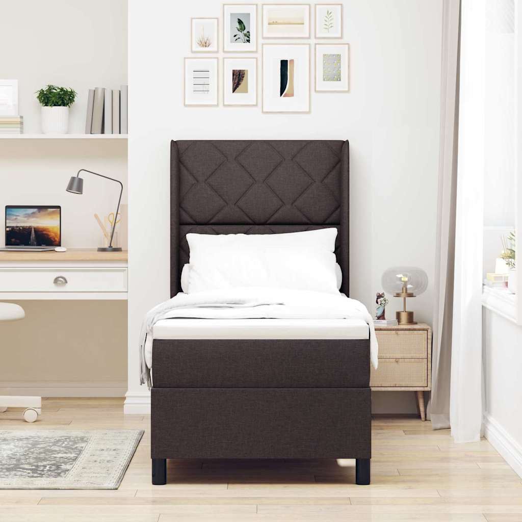 Box Spring Seng Med Madras Mørkebrun 90 X 190 Cm Stof - Hovedbillede